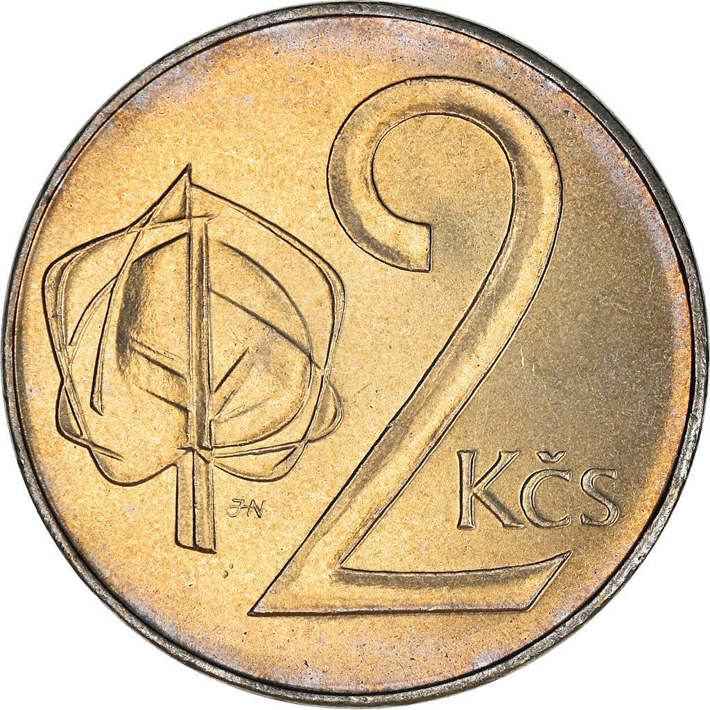 Czechoslovakia | 2 Koruny Coin | Linden Leaf | KM148 | 1991 - 1992