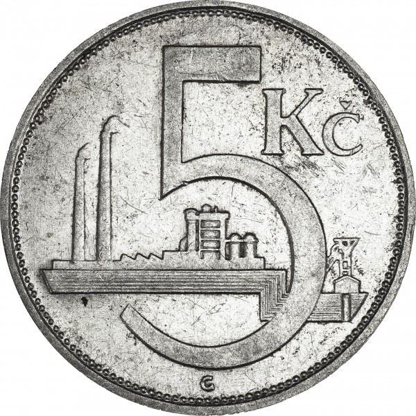 Czechoslovakia | 5 Korun Coin | Lion | Factory | Shield | KM11 | 1928 - 1932