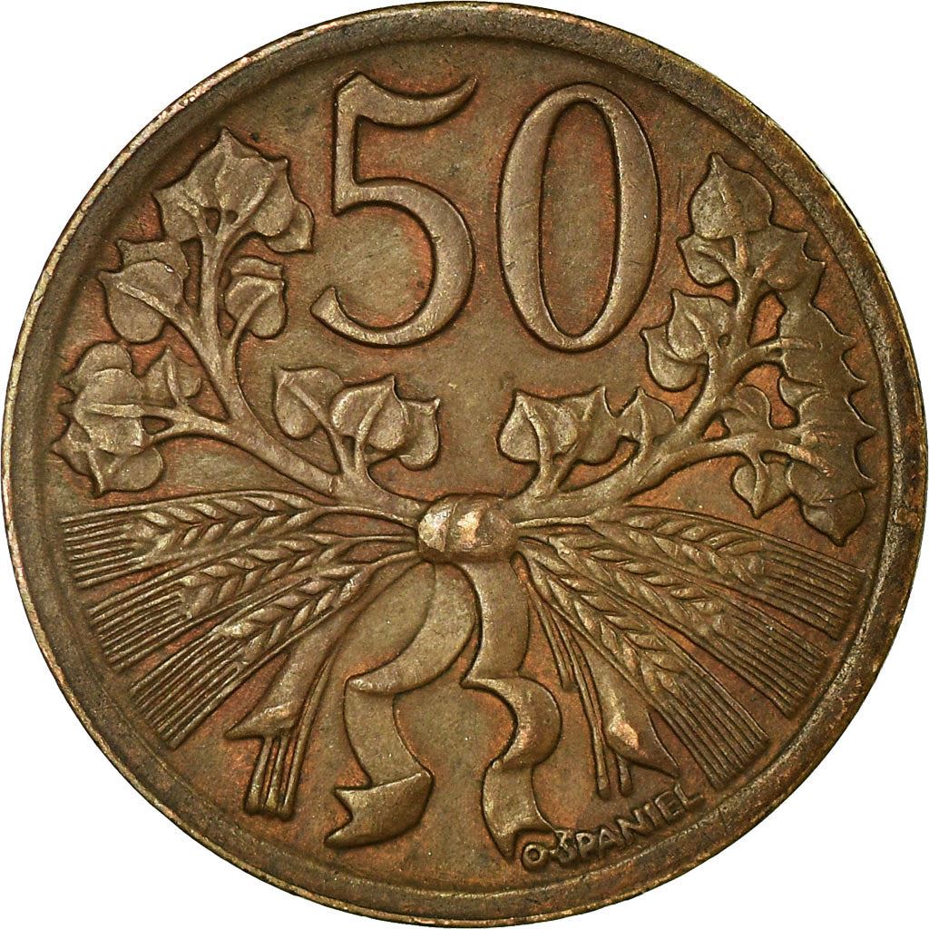 Czechoslovakia | 50 Haleru Coin | Linden Branch | KM21 | 1947 - 1950