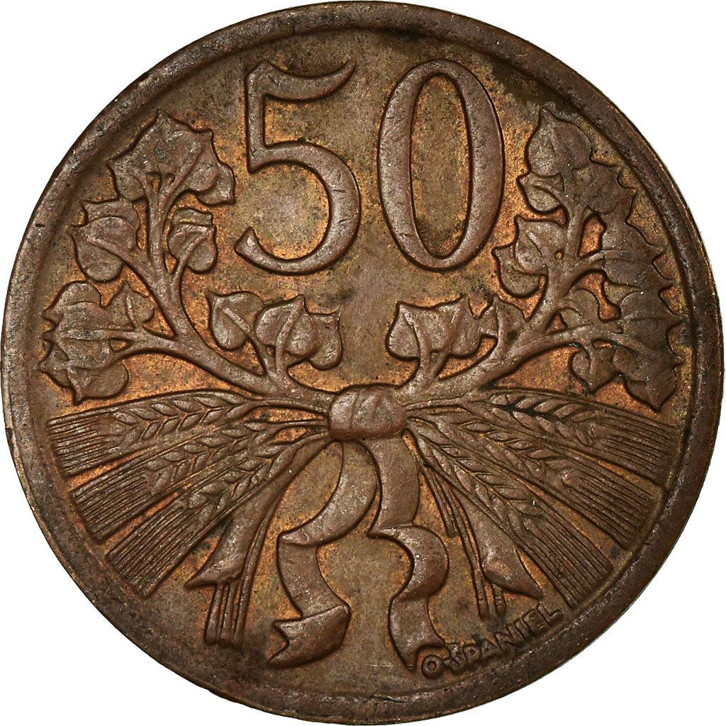 Czechoslovakia | 50 Haleru Coin | Linden Branch | KM21 | 1947 - 1950