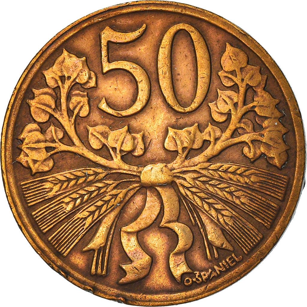 Czechoslovakia | 50 Haleru Coin | Linden Branch | KM21 | 1947 - 1950