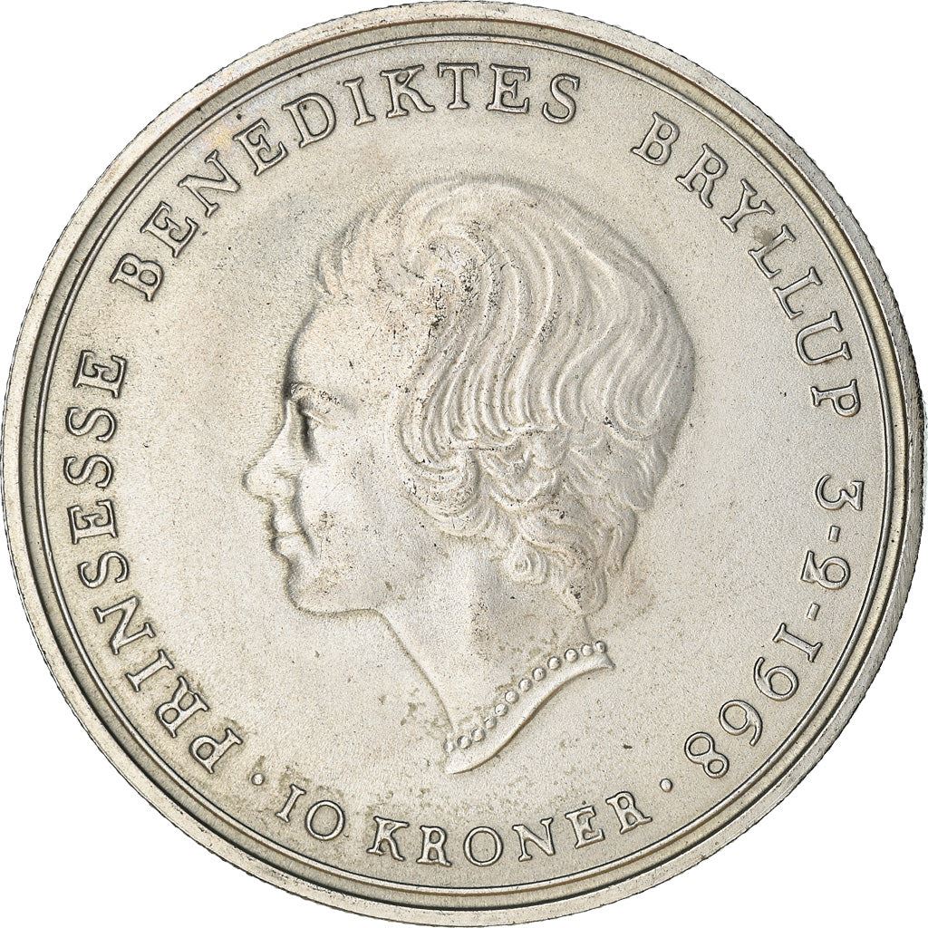 Danish Coin 10 Kroner | Frederik IX Wedding | Princess Benedikte | KM857 | Denmark | 1968