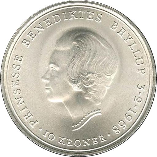 Danish Coin 10 Kroner | Frederik IX Wedding | Princess Benedikte | KM857 | Denmark | 1968