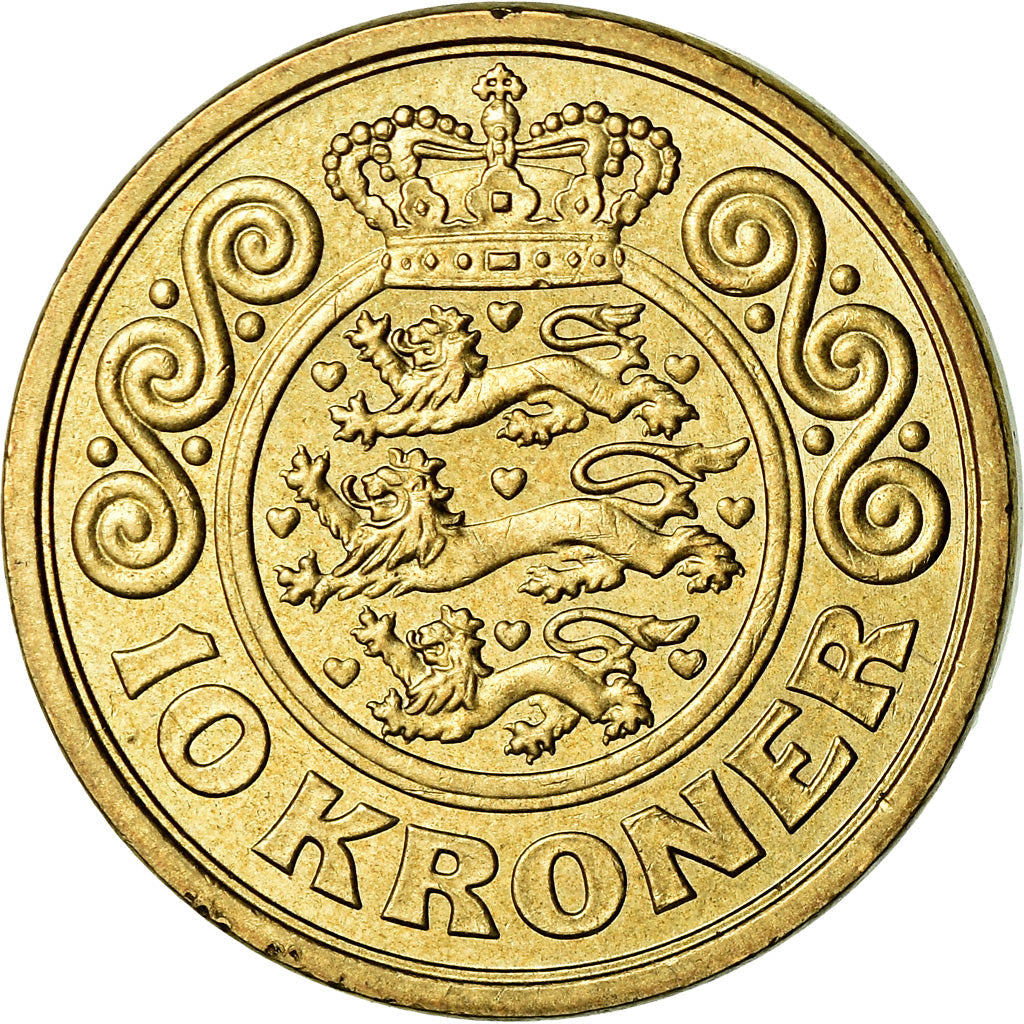 Danish Coin 10 Kroner | Queen Margrethe II 3rd portrait | KM877 | Denmark | 1994 - 1999