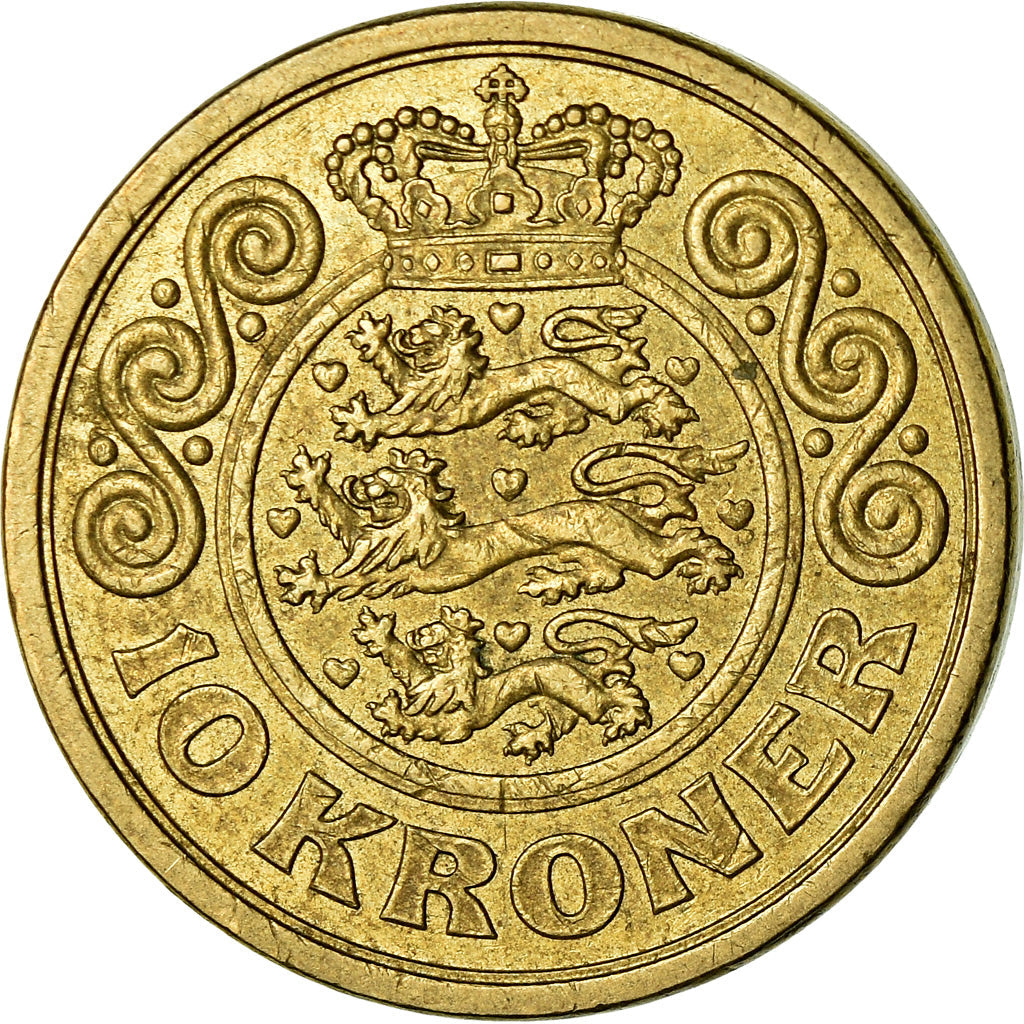 Danish Coin 10 Kroner | Queen Margrethe II 3rd portrait | KM877 | Denmark | 1994 - 1999