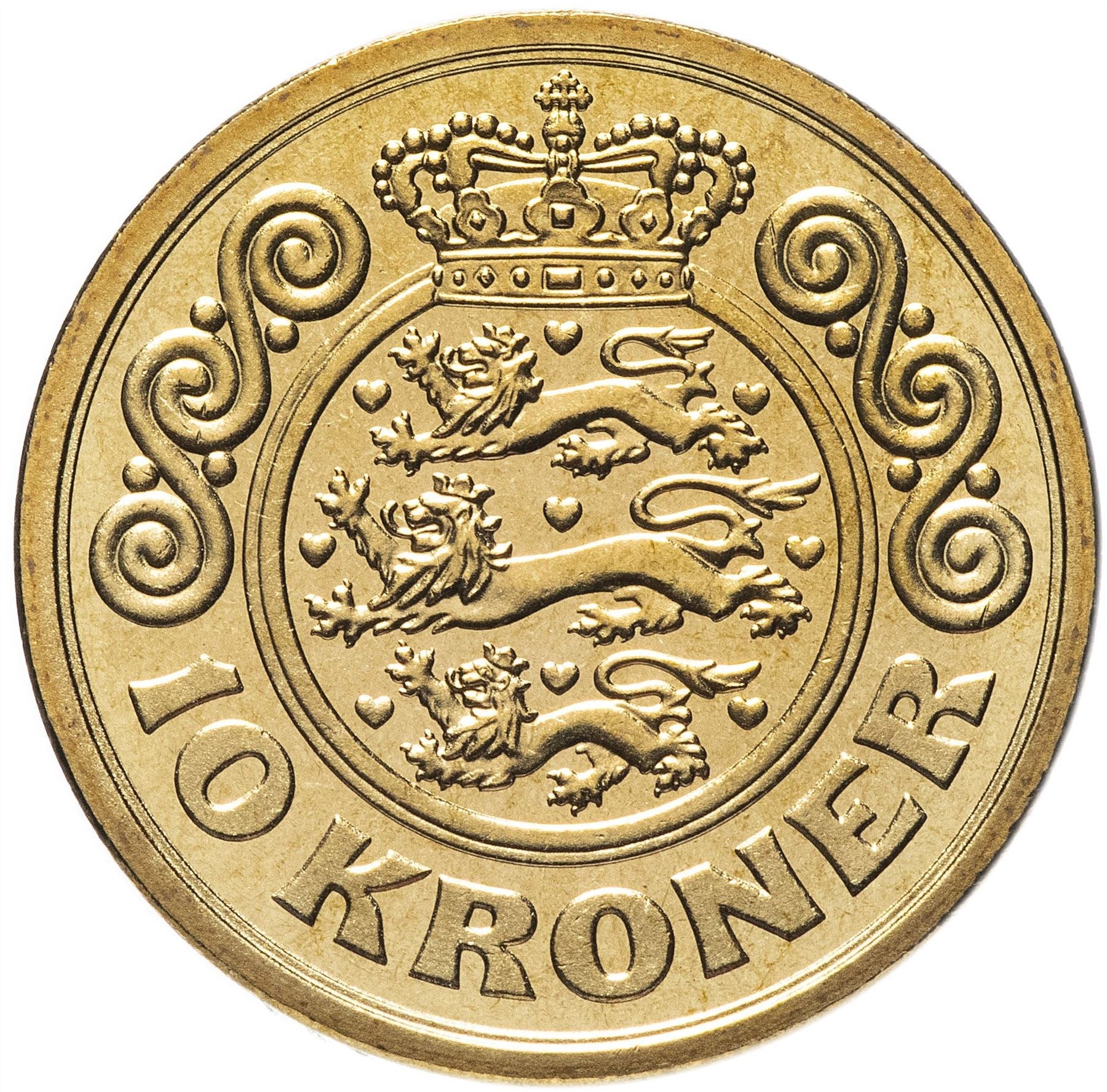 Danish Coin 10 Kroner | Queen Margrethe II 3rd portrait | KM877 | Denmark | 1994 - 1999