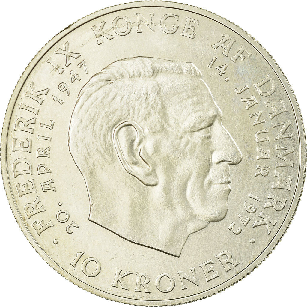 Danish Coin 10 Kroner | Queen Margrethe II | King Frederik IX | KM858 | Denmark | 1972