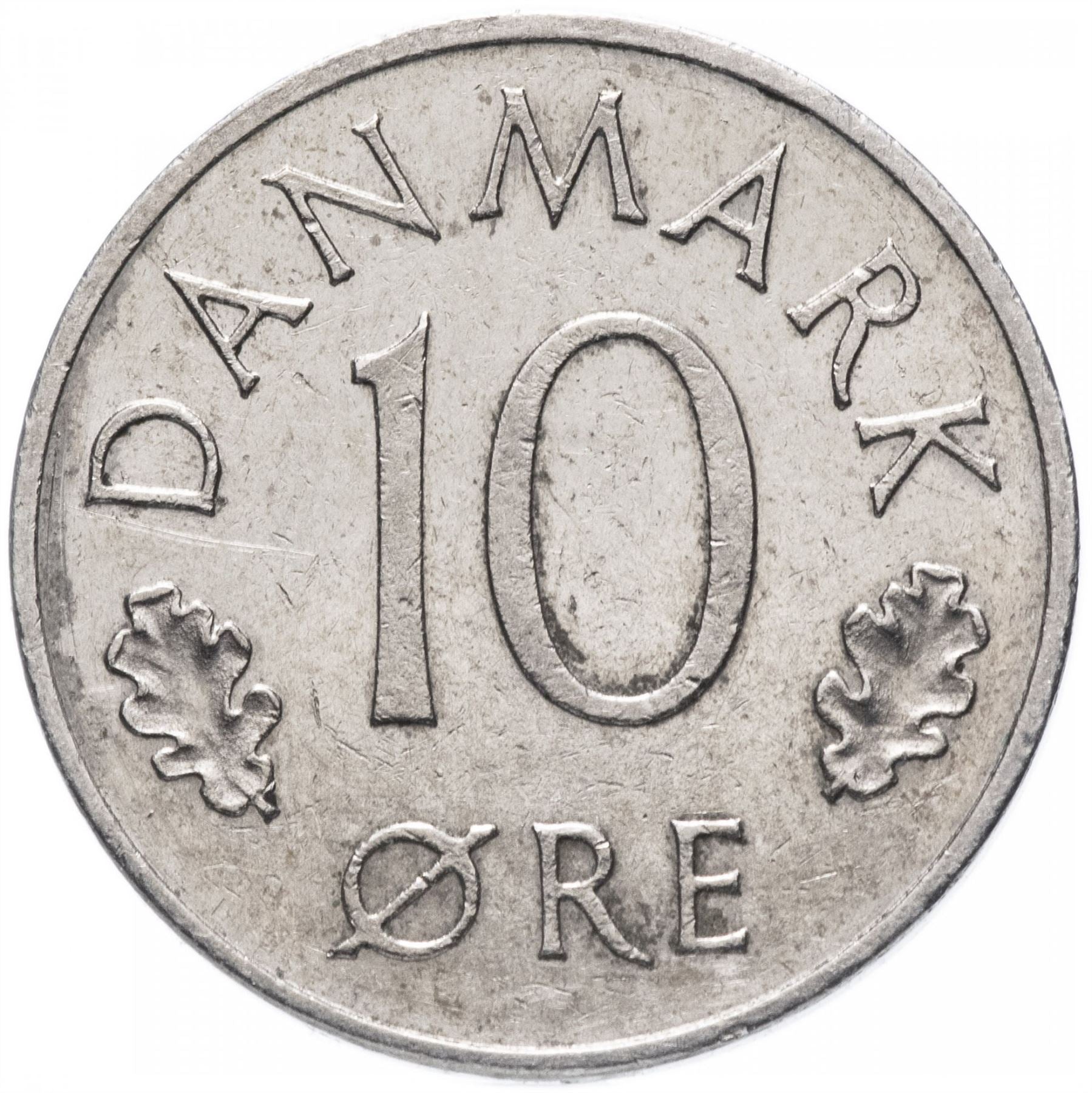 Danish Coin 10 Øre | Queen Margrethe II | Oak Leaves | KM860 | Denmark | 1973 - 1988