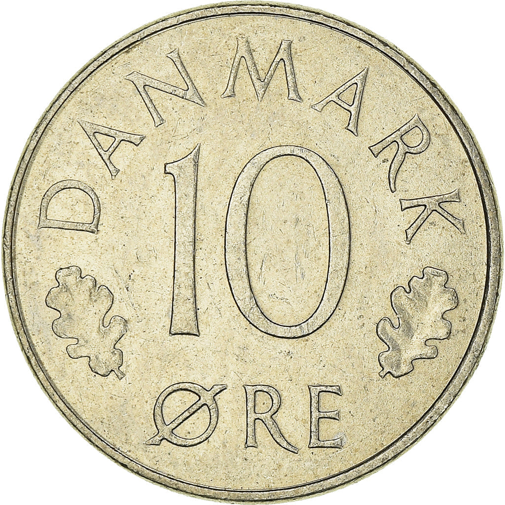 Danish Coin 10 Øre | Queen Margrethe II | Oak Leaves | KM860 | Denmark | 1973 - 1988