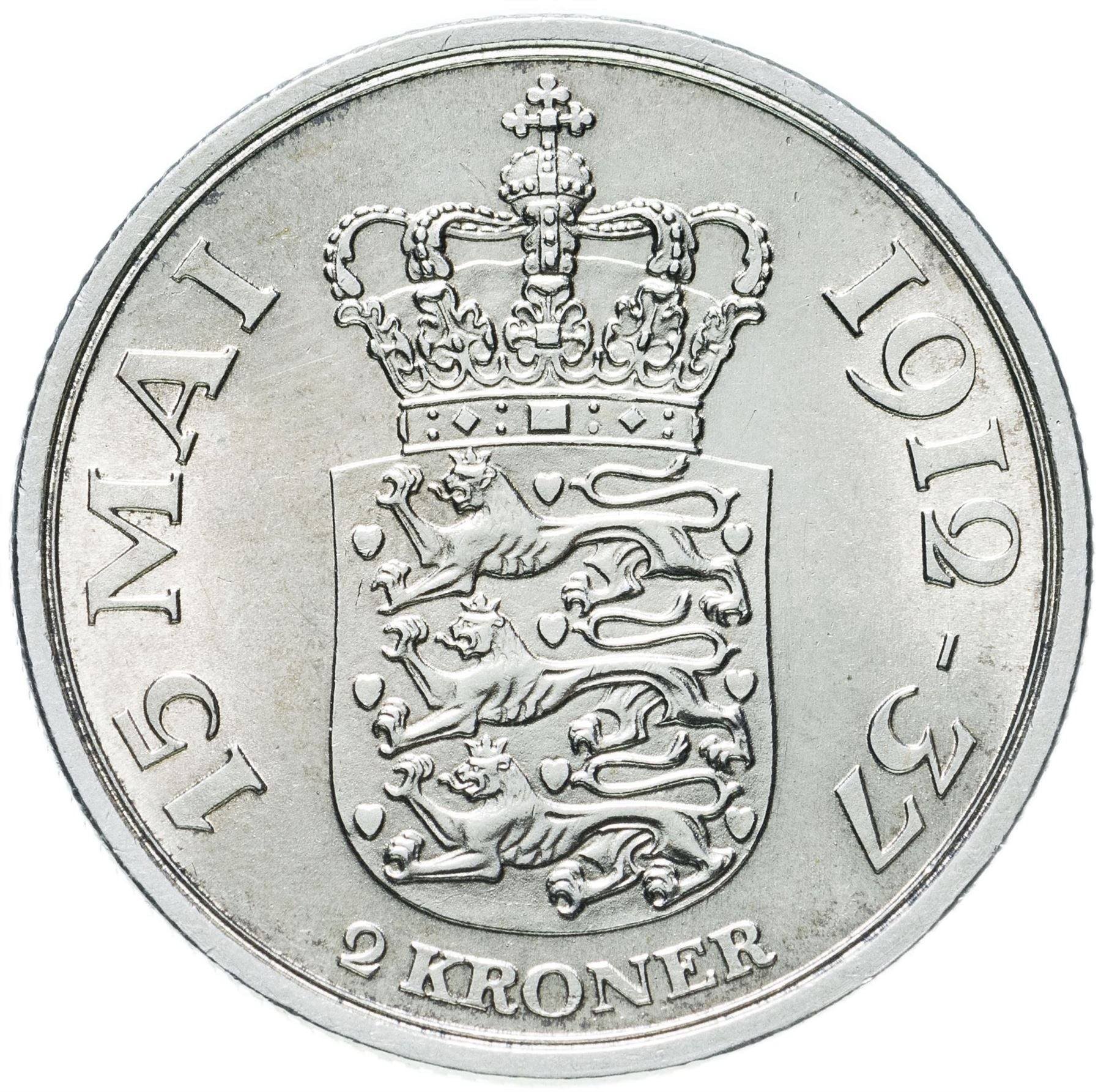 Danish Coin 2 Kroner | Christian X Silver Jubilee of Reign | KM830 | Denmark | 1937