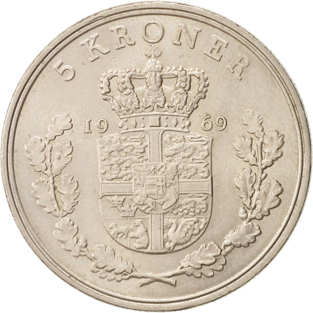 Danish Coin 5 Kroner | Frederik IX | Oak Branch | KM853 | Denmark | 1960 - 1972