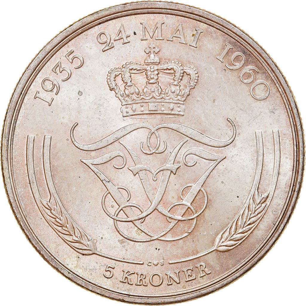 Danish Coin 5 Kroner | Queen Frederik IX Silver Wedding Anniversary | KM852 | Denmark | 1960