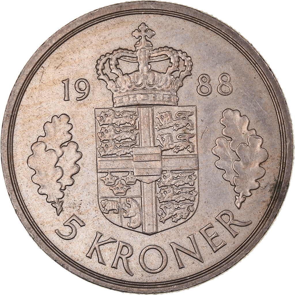 Danish Coin 5 Kroner | Queen Margrethe II | Oak Leaves | KM863 | Denmark | 1973 - 1988