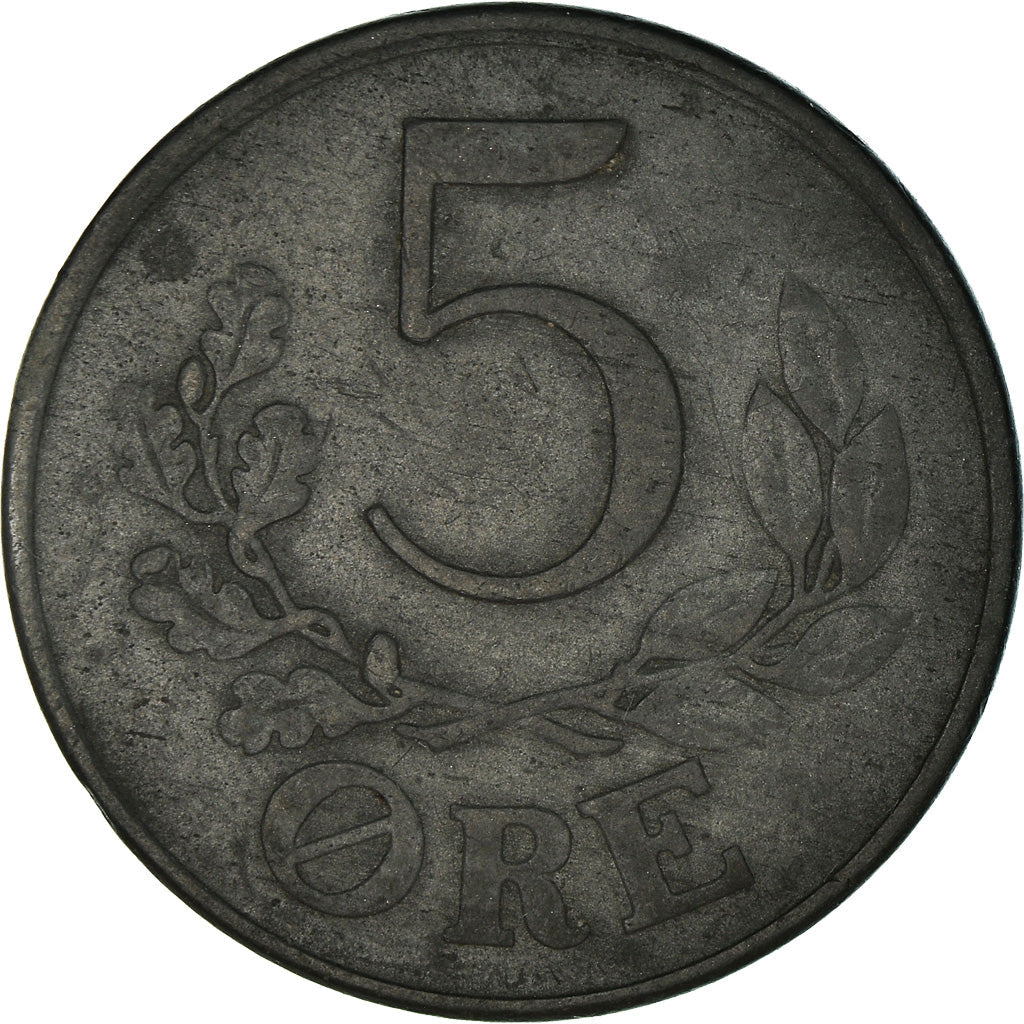 Danish Coin 5 Øre | Christian X German Occupation | Oak Branch | KM834a | Denmark | 1942 - 1945