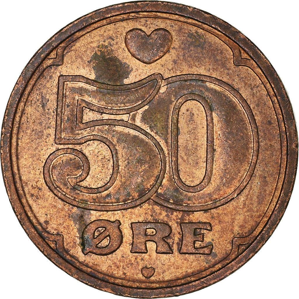 Danish Coin 50 Øre | Queen Margrethe II | Christian V Crown | Yhe Heart | KM866 | Denmark | 1989 - 2021