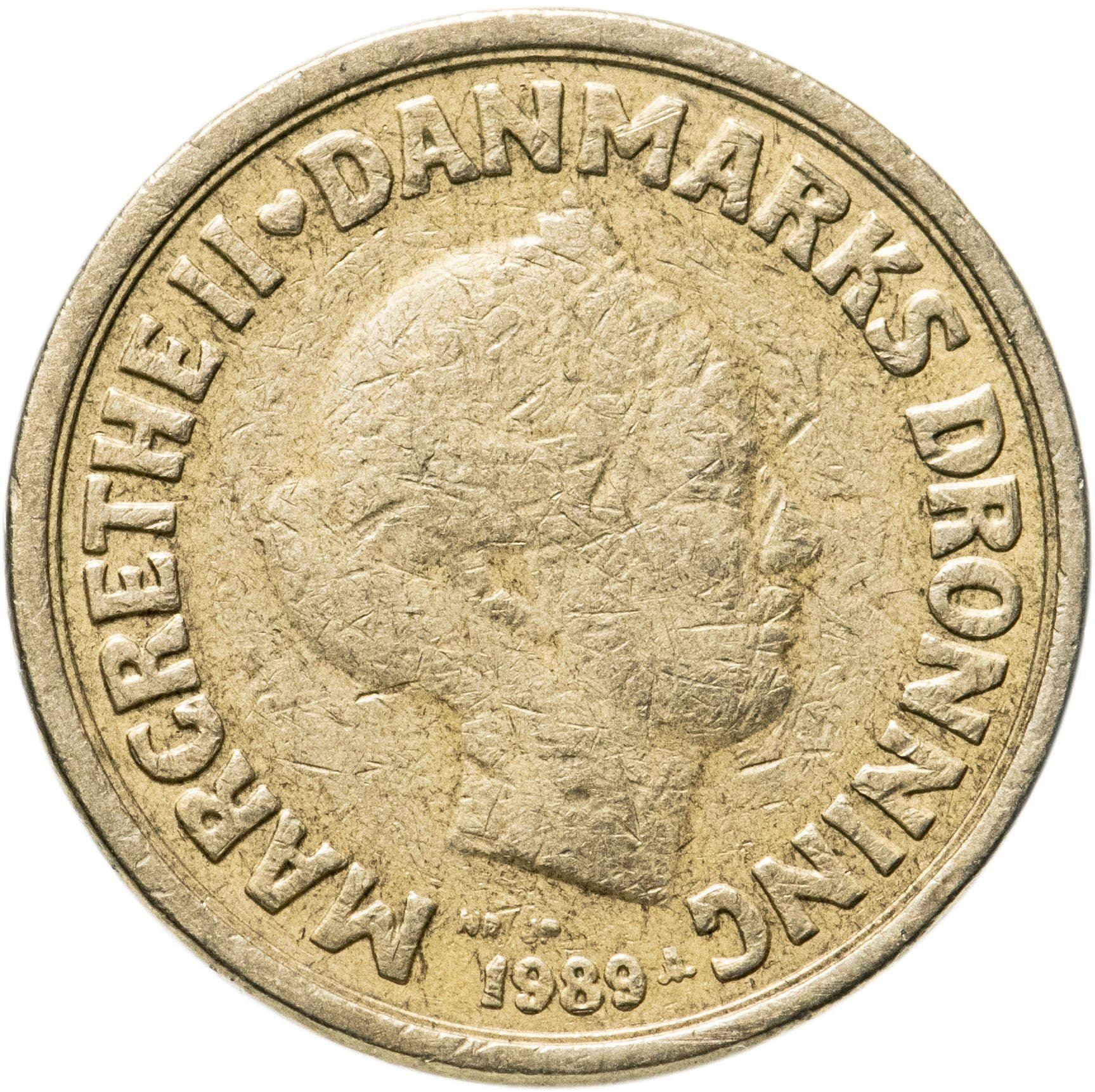 Danish Coin 50 Øre | Queen Margrethe II | Christian V Crown | Yhe Heart | KM866 | Denmark | 1989 - 2021