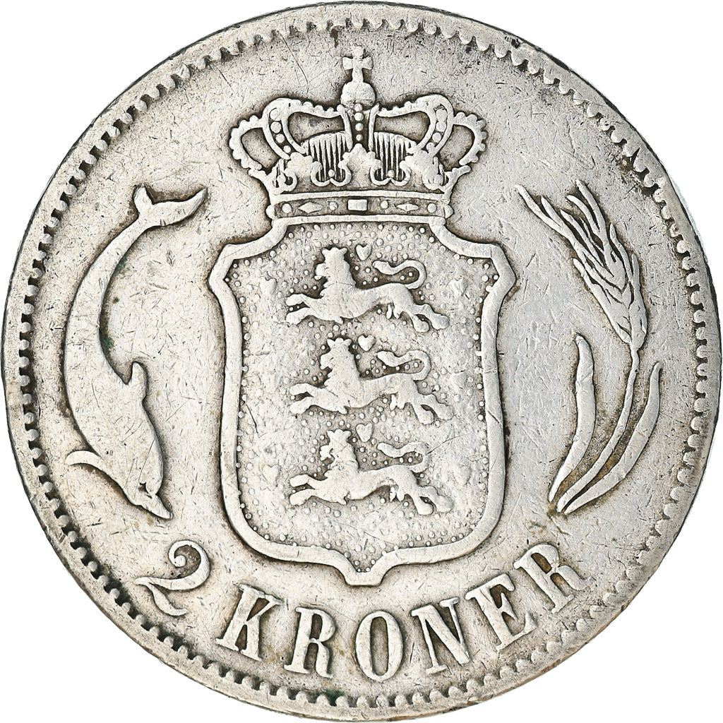 Denmark 2 Kroner Coin | Christian IX | Porpoise | KM798 | 1875 - 1899