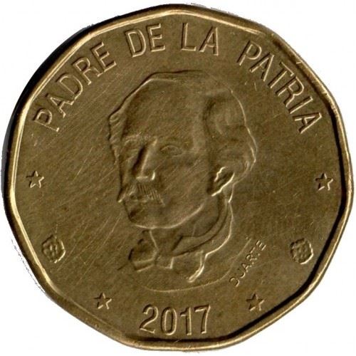 Dominican Republic | 1 Peso Coin | Juan Pablo Duarte | Diez | Km:124 | 2017 - 2022