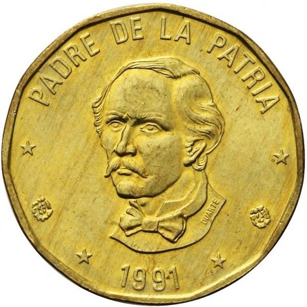 Dominican Republic | 1 Peso Coin | Juan Pablo Duarte y Diez | KM80 | 1991 - 2008