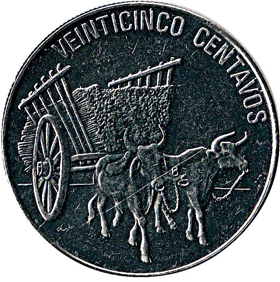 Dominican Republic 25 Centavos Coin | Ox | Cart | KM71 | 1989 - 1991