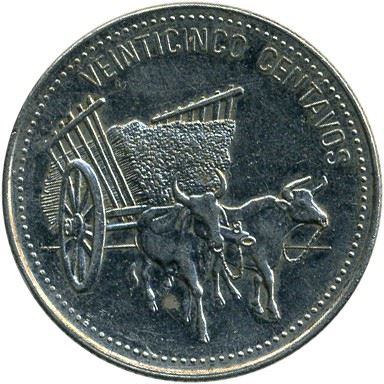 Dominican Republic | 25 Centavos Coin | Oxen | Cart | Km:71.2 | 1990