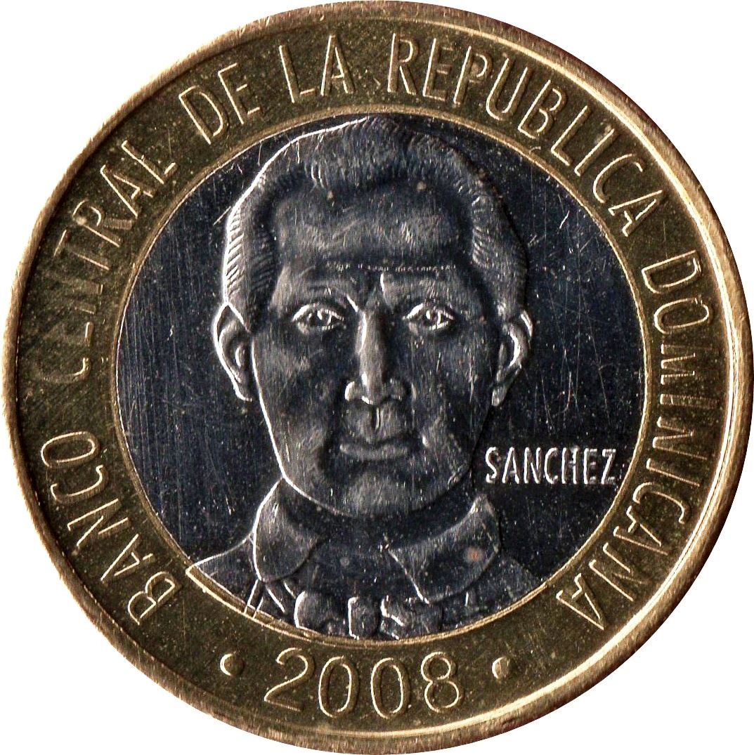 Dominican Republic 5 Pesos Coin | Francisco del Rosario Sanchez | KM89 | 2008