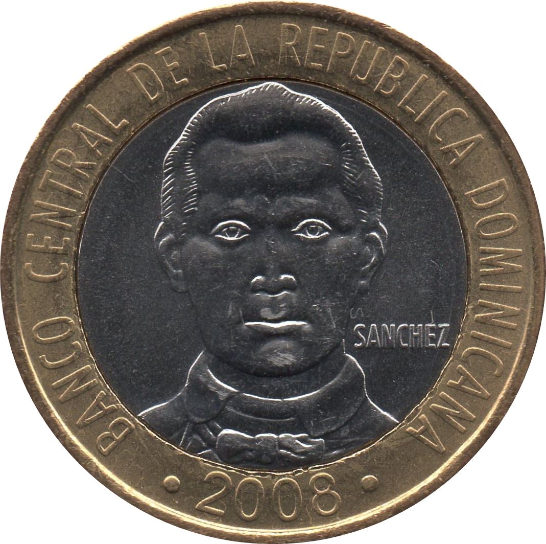 Dominican Republic 5 Pesos Coin | Francisco del Rosario Sanchez | KM89 | 2008