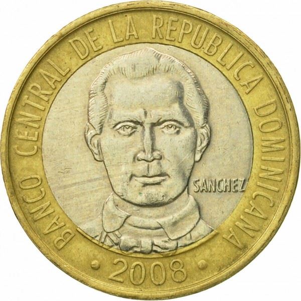 Dominican Republic | 5 Pesos Coin | Francisco del Rosario Sánchez | Km:89a | 2008