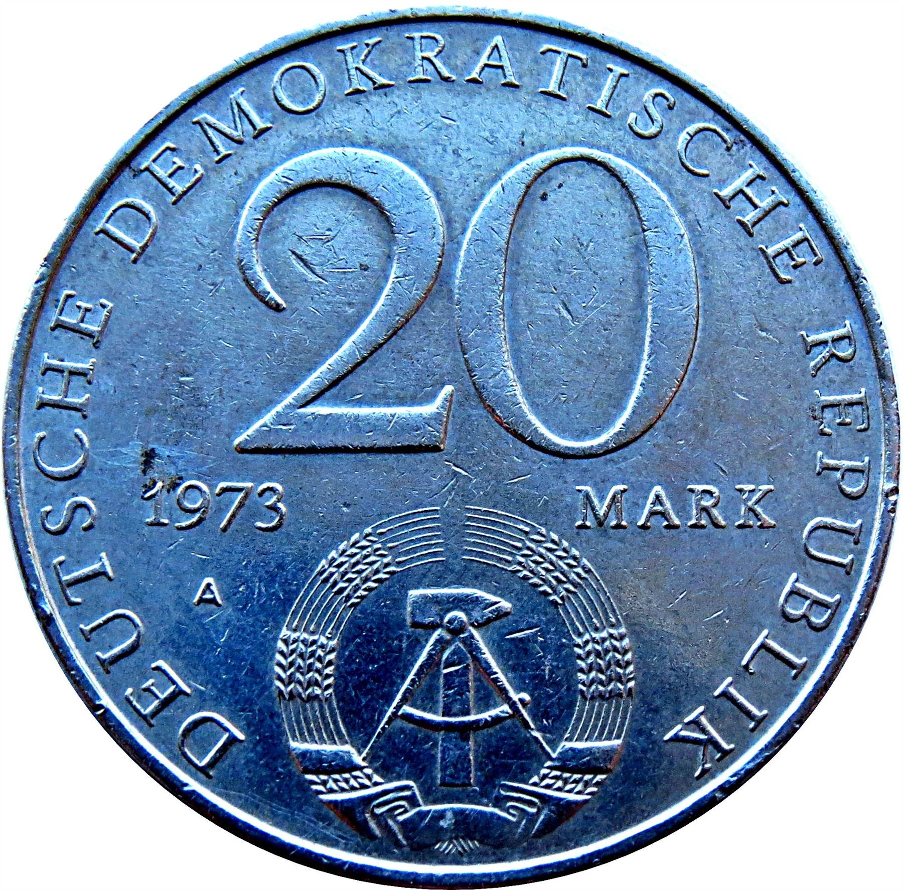 East German 20 Mark Coin | Otto Grotewohl | Deutsche Demokratische Republik | KM47 | 1973