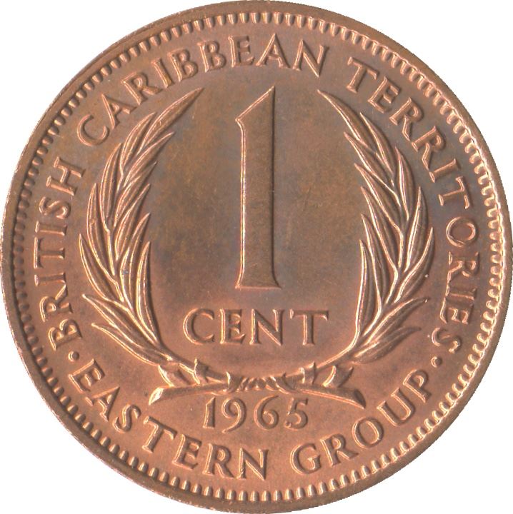 Eastern Caribbean States 1 Cent Coin | Queen Elizabeth II | Palm | KM2 | 1955 - 1965