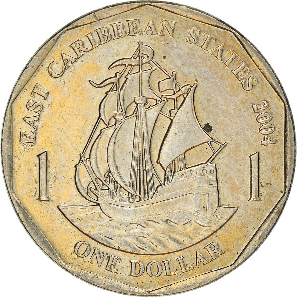 Eastern Caribbean States 1 Dollar Coin | Queen Elizabeth II | Golden Hind Ship | KM39 | 2002 - 2007