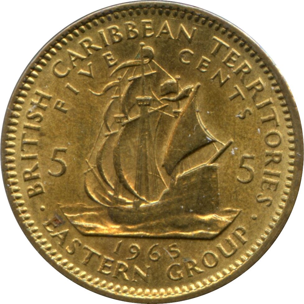 Eastern Caribbean States 5 Cents Coin | Queen Elizabeth II | Golden Hind Ship | KM4 | 1955 - 1965