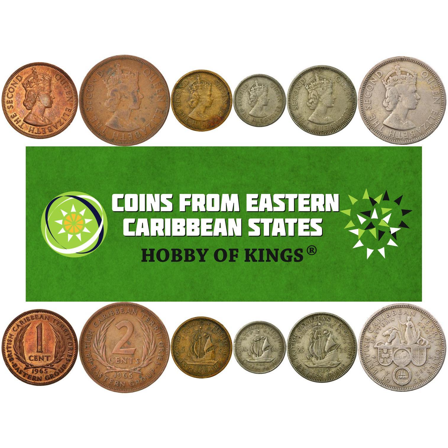 Eastern Caribbean States | 6 Coin Set | 1 2 5 10 25 50 Cents | Golden Hind | 1955 - 1965