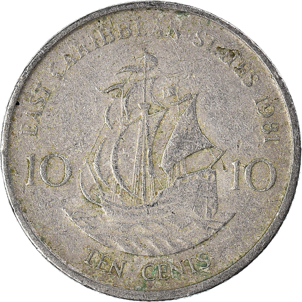 Eastern Caribbean States Coin 10 Cents | Queen Elizabeth II | Golden Hind Ship | KM13 | 1981 - 2000