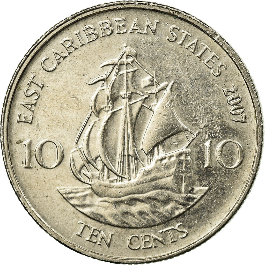 Eastern Caribbean States Coin 10 Cents | Queen Elizabeth II | Golden Hind Ship | KM37 | 2002 - 2007