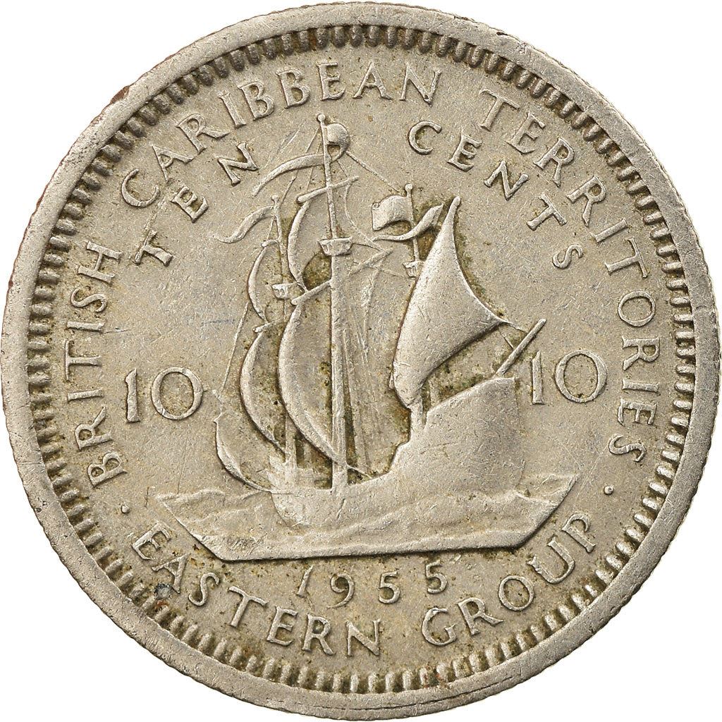 Eastern Caribbean States Coin 10 Cents | Queen Elizabeth II | Golden Hind Ship | KM5 | 1955 - 1965