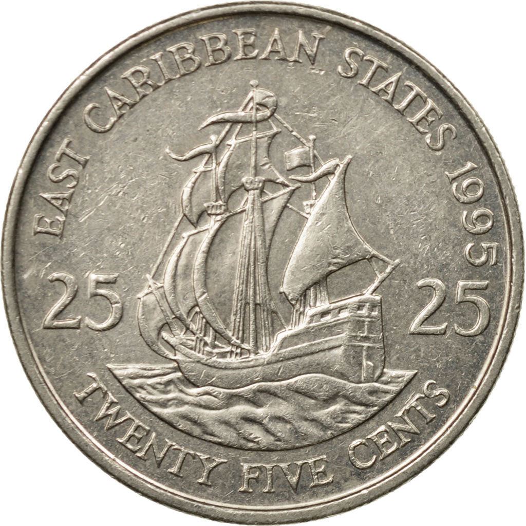 Eastern Caribbean States Coin 25 Cents | Queen Elizabeth II | Golden Hind Ship | KM14 | 1981 - 2000