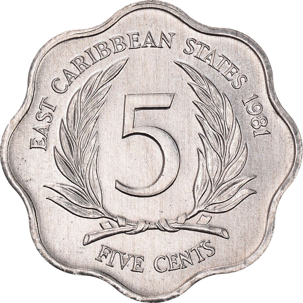 Eastern Caribbean States Coin 5 Cents | Queen Elizabeth II | Palm | KM12 | 1981 - 2000