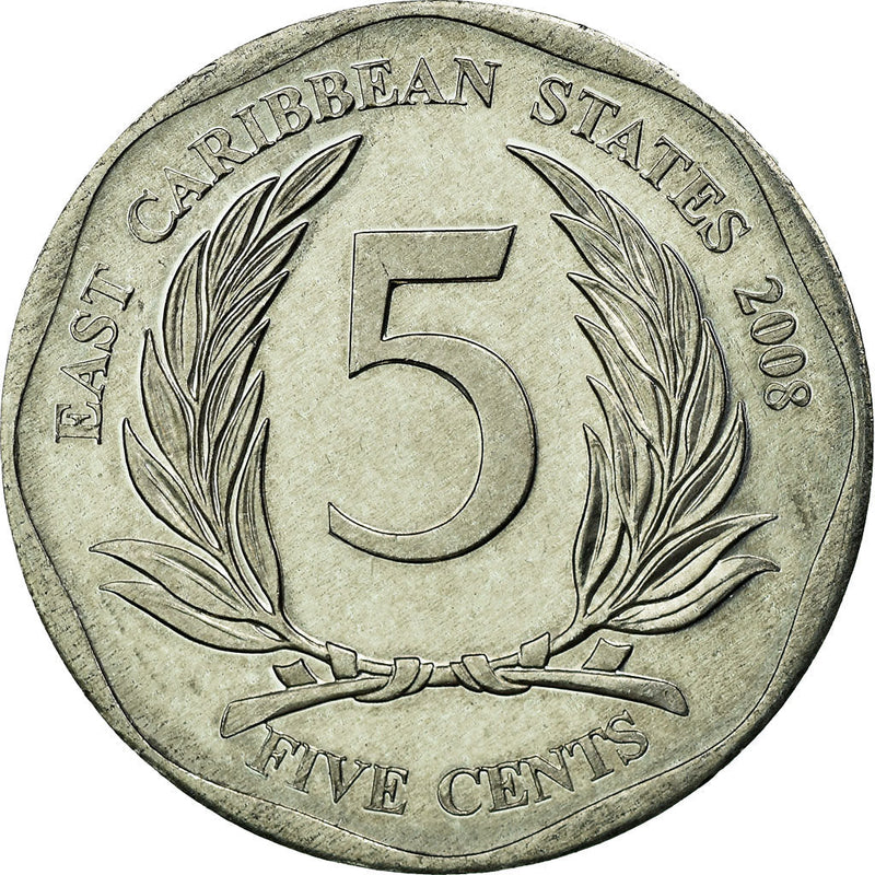 Eastern Caribbean States Coin 5 Cents Queen Elizabeth II Palm KM