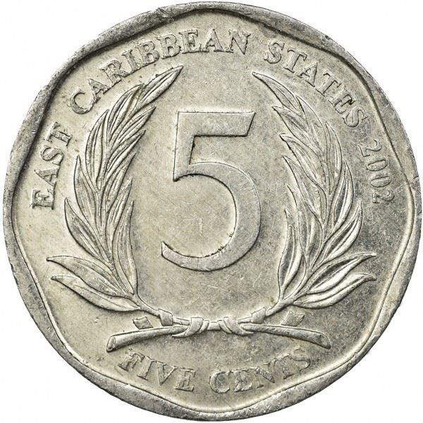 Eastern Caribbean States Coin 5 Cents | Queen Elizabeth II | Palm | KM36 | 2002 - 2019