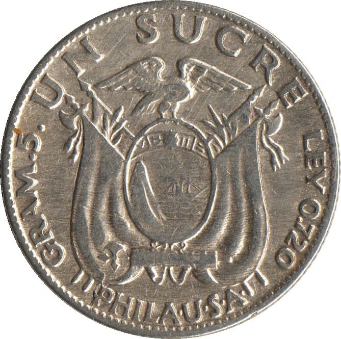 Ecuador 1 Sucre Coin | Antonio Jose de Sucre | KM72 | 1928 - 1934