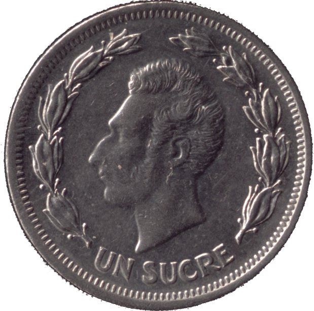 Ecuador 1 Sucre Coin | Antonio Jose de Sucre | KM83 | 1974 - 1977