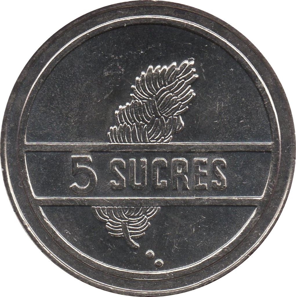 Ecuador | 5 Sucres Coin | Bananas | Km:91 | 1988 - 1991