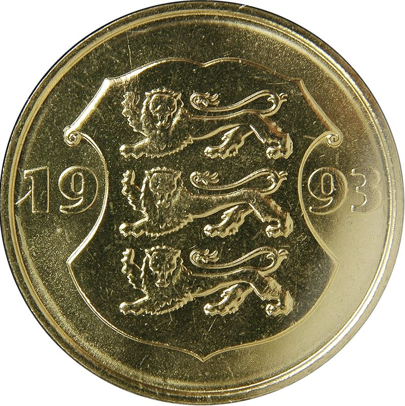 Estonia 5 Krooni Coin | Independence | Lions | Deer | KM29 | 1993