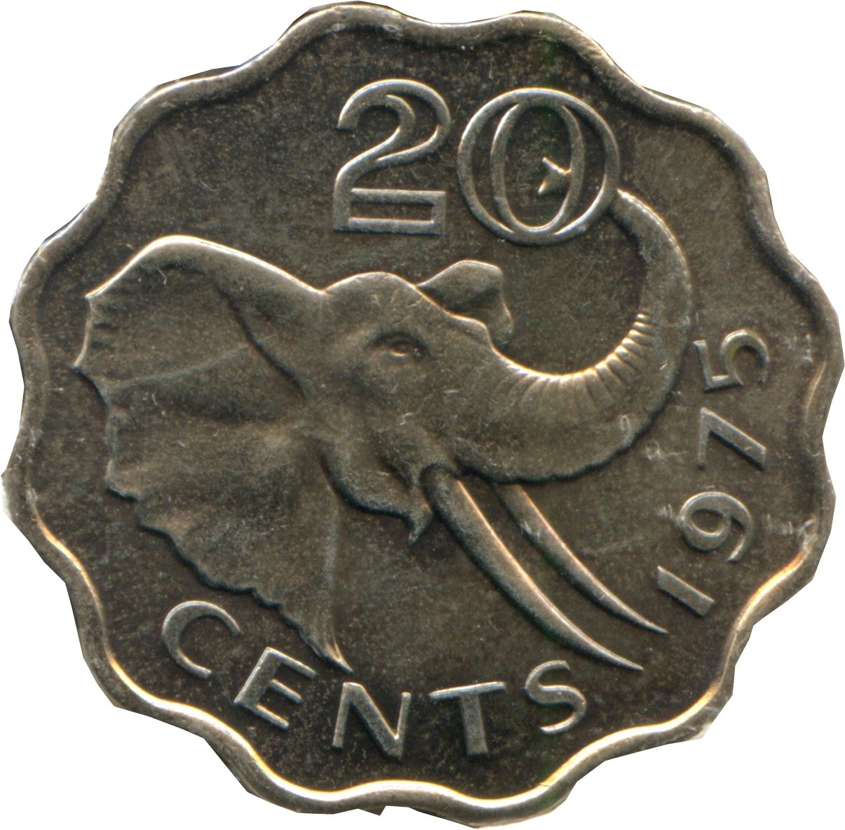 Eswatini | 20 Cents Coin | King Sobhuza II | Elephant | KM11 | 1974 - 1979