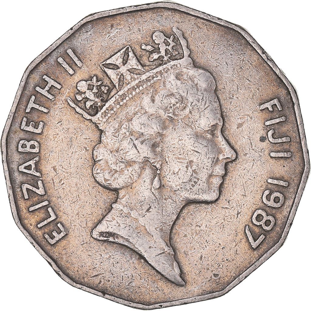 Fiji | 50 Cents Coin | Elizabeth II | Canoe Takia | KM54 | 1986 - 1987