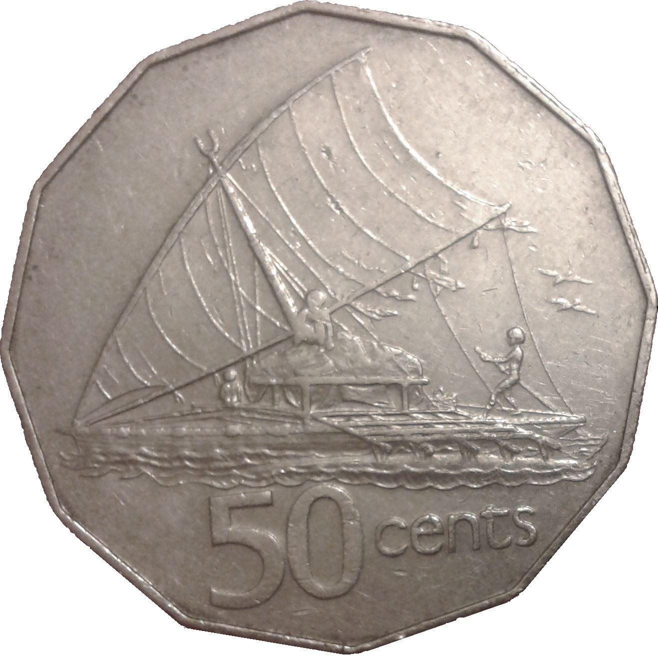 Fiji | 50 Cents Coin | Elizabeth II | Canoe Takia | KM54 | 1986 - 1987