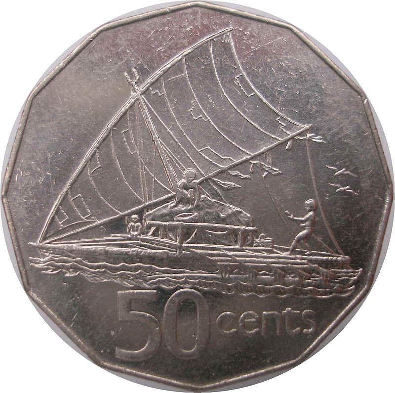 Fiji | 50 Cents Coin | Elizabeth II | Canoe Takia | KM54a | 1990 - 2006