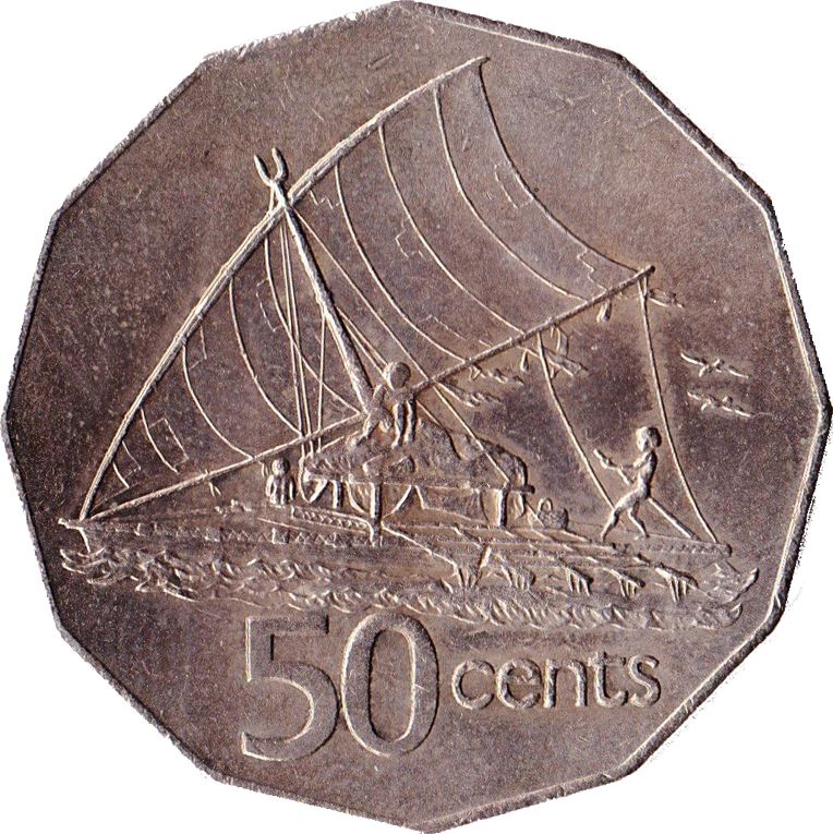 Fiji | 50 Cents Coin | Elizabeth II | Polynesian Boat | KM36 | 1975 - 1984