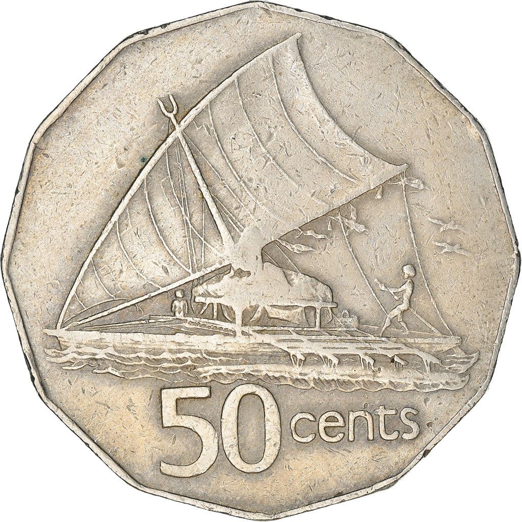 Fiji | 50 Cents Coin | Elizabeth II | Polynesian Boat | KM36 | 1975 - 1984